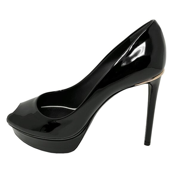 Louis Vuitton Black Patent Leather Eyeline Peep Toe Platform High Heels Pumps - Picture 1 of 10